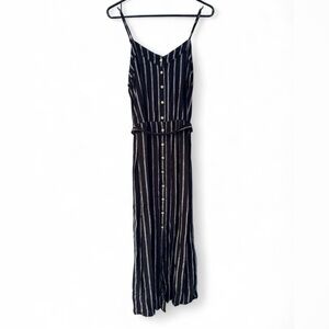 Universal Thread Black & White Striped Tie Waist Button-Front Midi Dress Size M